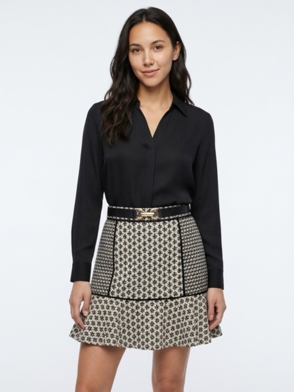 NWT Loft Elegant Black and Cream Patterned Skirt
